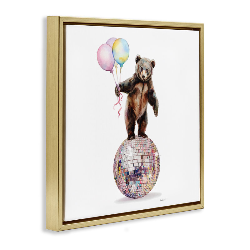 Cadre flottant avec ours et ballons, design par Amanda Greenwood, H 25 po x l 25 po, Cadre flottant métallique doré