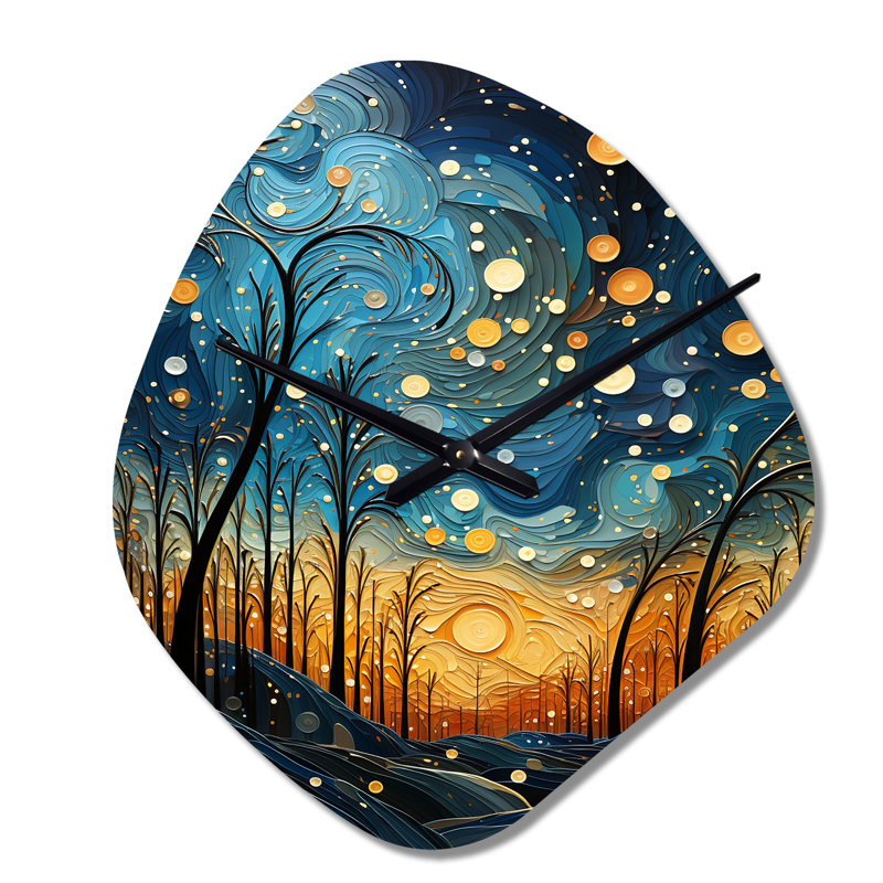 Ciel céleste mosaïque paysage I - horloge de ciel asymétrique en métal, sarcelle, Petit