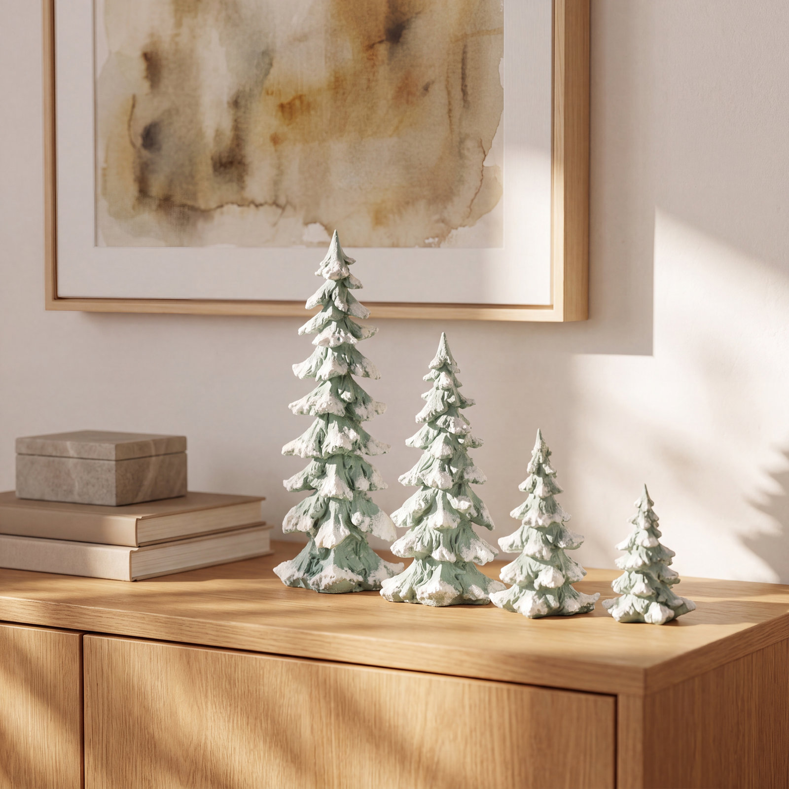 4-Piece Flocked White Pine Tabletop Tree Set