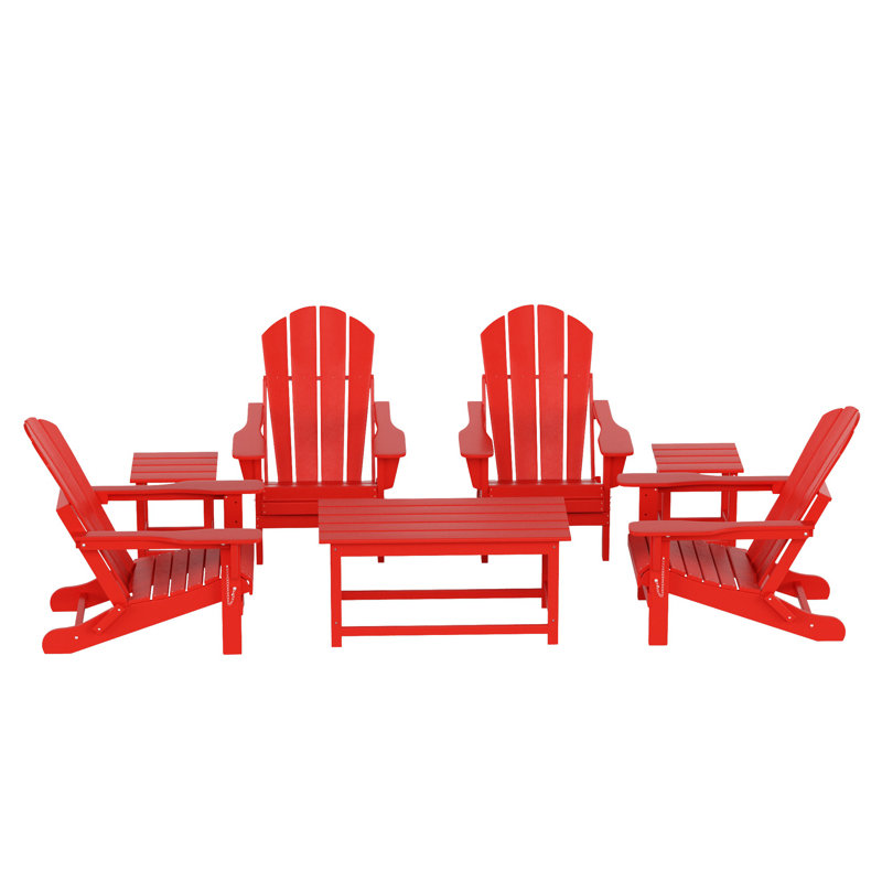 Laguna Foldable Outdoor Adirondack Chair With Table, Red