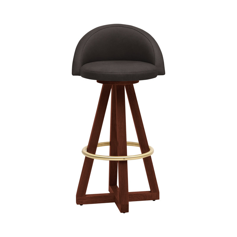 X3 Swivel Upholstered Stool with Solid Wood Frame, Blackbean, Brass Walnut