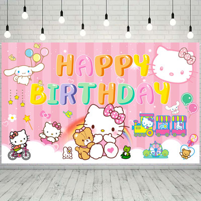 Décorations d'anniversaire Hello Kitty, 124 pièces de décorations de fête Hello Kitty et ensemble de vaisselle Hello Kitty