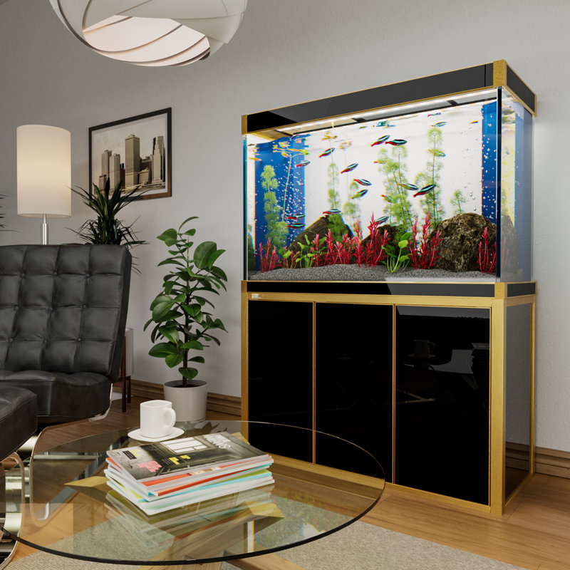Réservoir d'aquarium rectangulaire, Noir et or, 175 gallons (H 61 po x l 59 po x P 19,7 po)