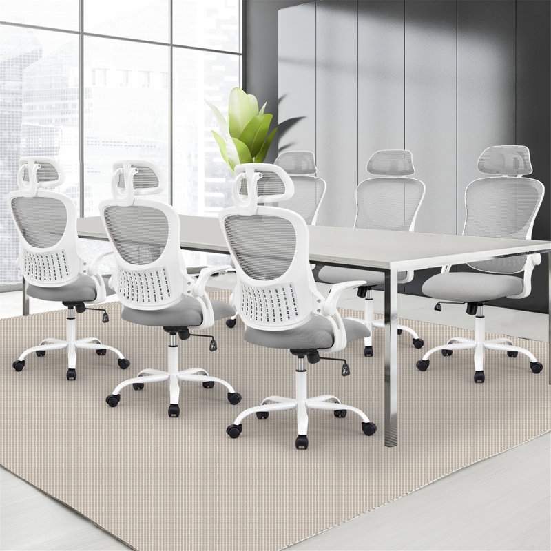 Chaise de bureau, chaise pivotante sur roulettes, chaise simple, Gris, Blanc