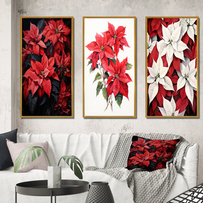 «Poinsettia Flower Noir», 3 pièces sur toile