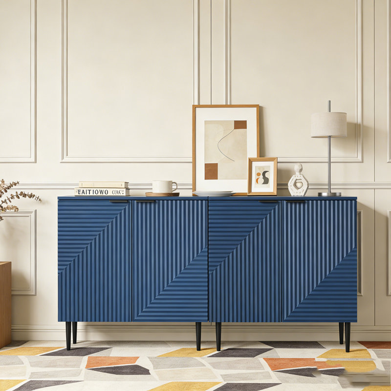 Ensemble de 2 armoires latérales minimalistes modernes Mirod, solution de rangement polyvalente, tablettes réglables, Marine