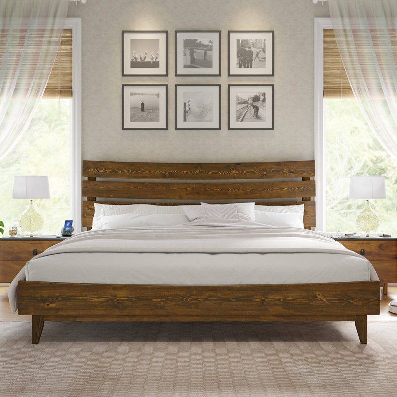 Lit plateforme en bois massif Camira, Très grand, Caramel