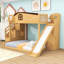 Lit superposé simple au-dessus de double en bois avec escalier de rangement, glissade, garde-robe-251113383