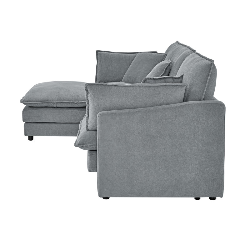 Canapé modulaire en forme de L de 111 po avec repose-pieds avec rangement, Serviette grise