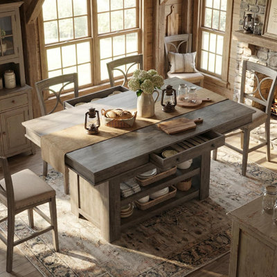 Table de salle à manger à hauteur de comptoir 60 po pour 4 personnes, grande table de cuisine rectangulaire pour 6 personnes avec plateau épais, table de salle à manger à hauteur de bar avec support à vin profond, tablettes de cuisine, bar, pub