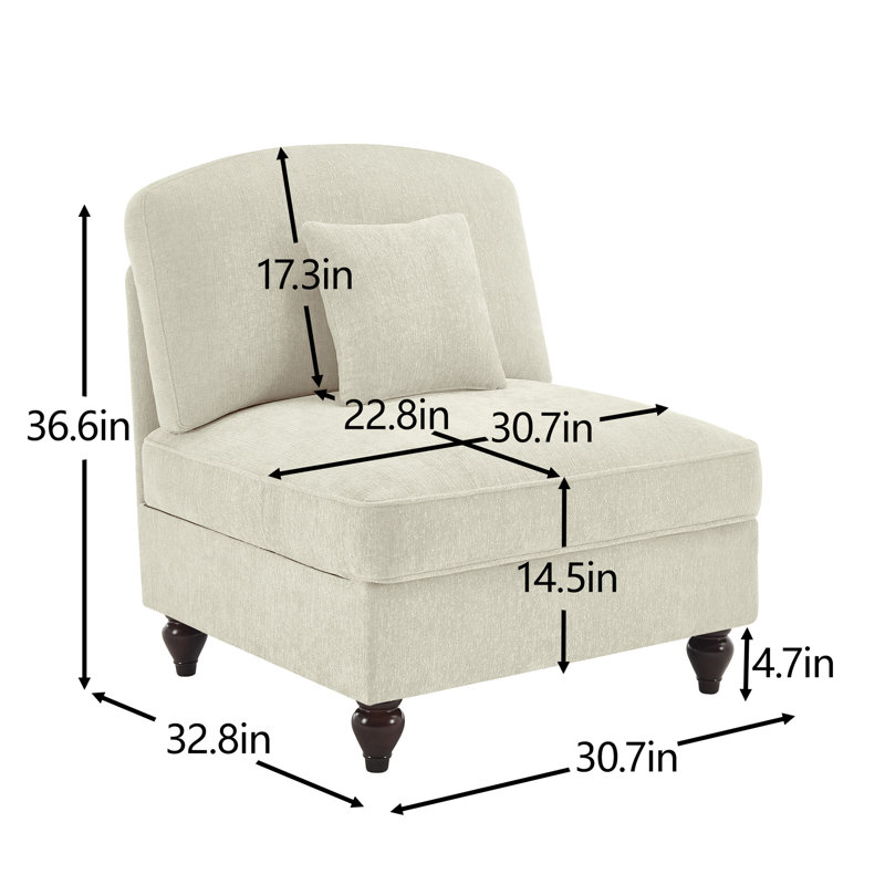 Canapé sans accoudoirs en chenille avec 1 coussin - beige et blanc, Beige et blanc