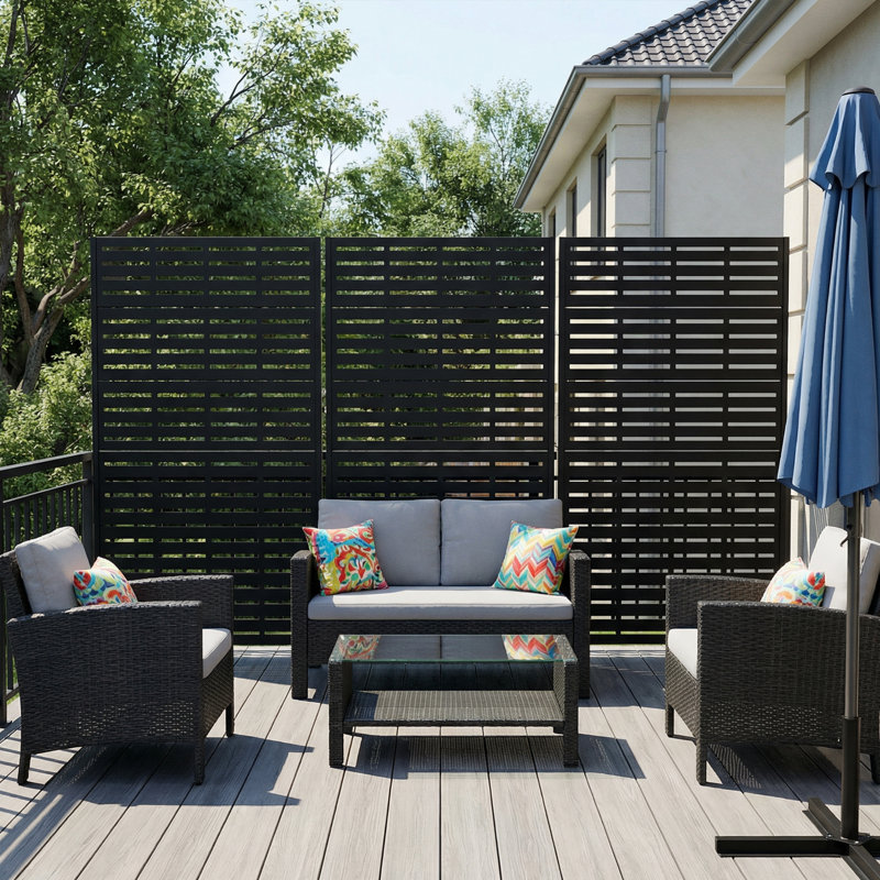 Panneau de clôture de jardin d'extérieur en métal H 72 po x l 70 po x P 16 po, 72" H x 70" W x 16" D, Noir