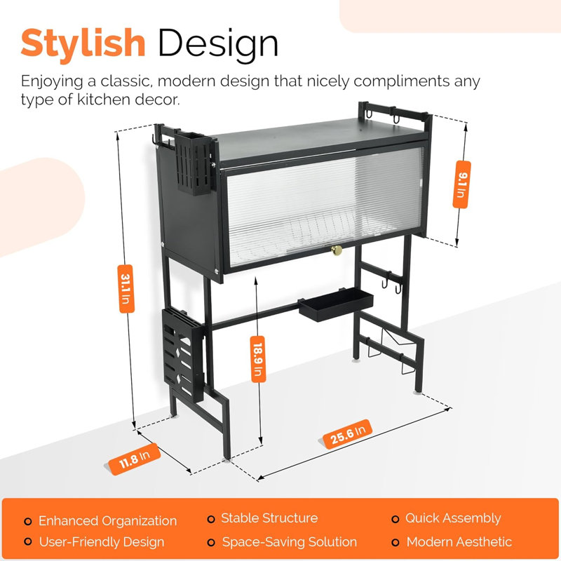 Adjustable Over The Sink Dish Rack, Black