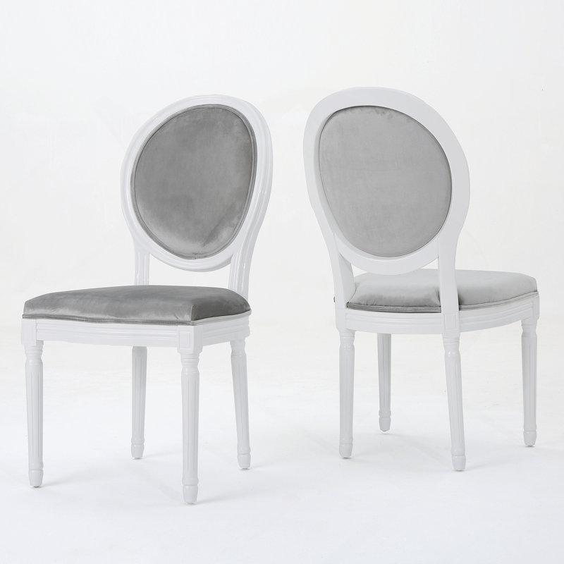Chaise KD (ensemble de 2), Velours gris, Blanc