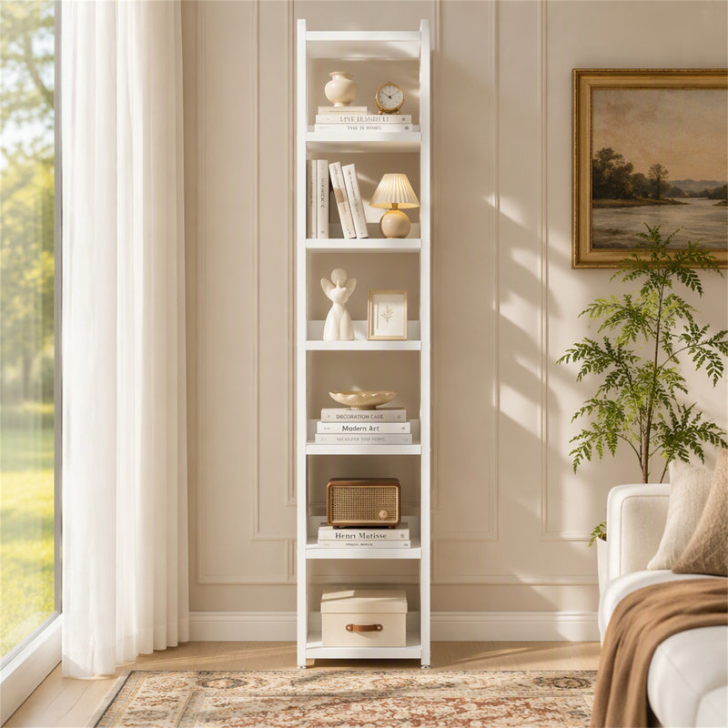 7-Tier Corner Shelf, 78.7" Narrow Bookshelf Corner Bookcase, White