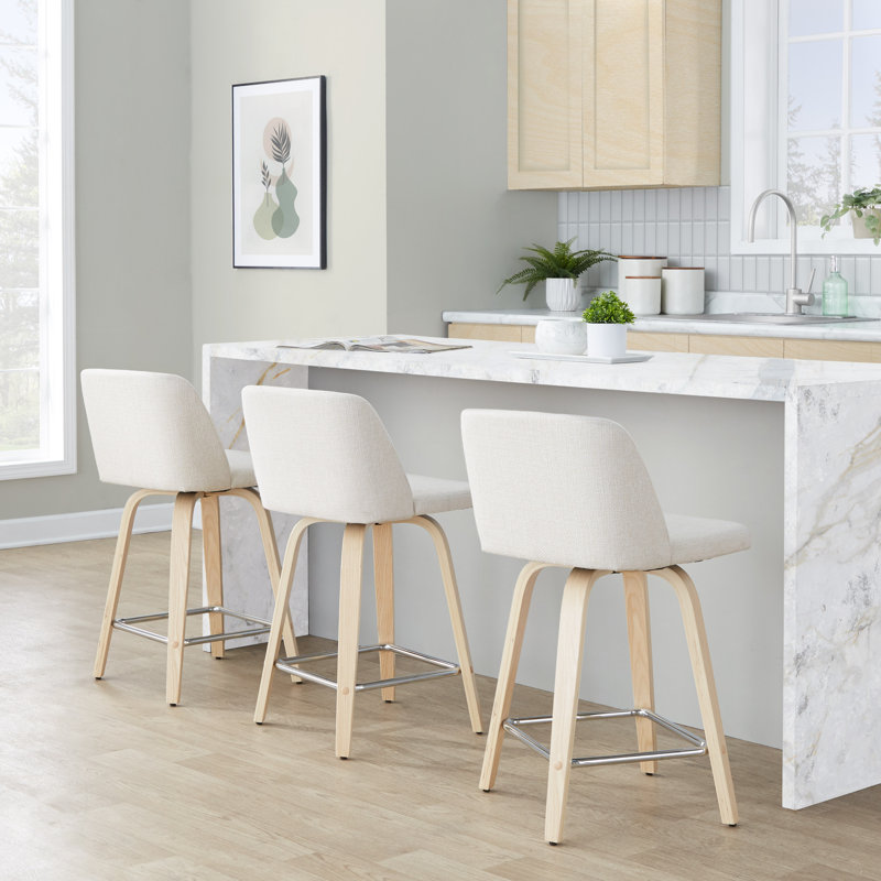 Tabouret de comptoir pivotant 24,25 po Arabelle, Neutre / chrome, Crème