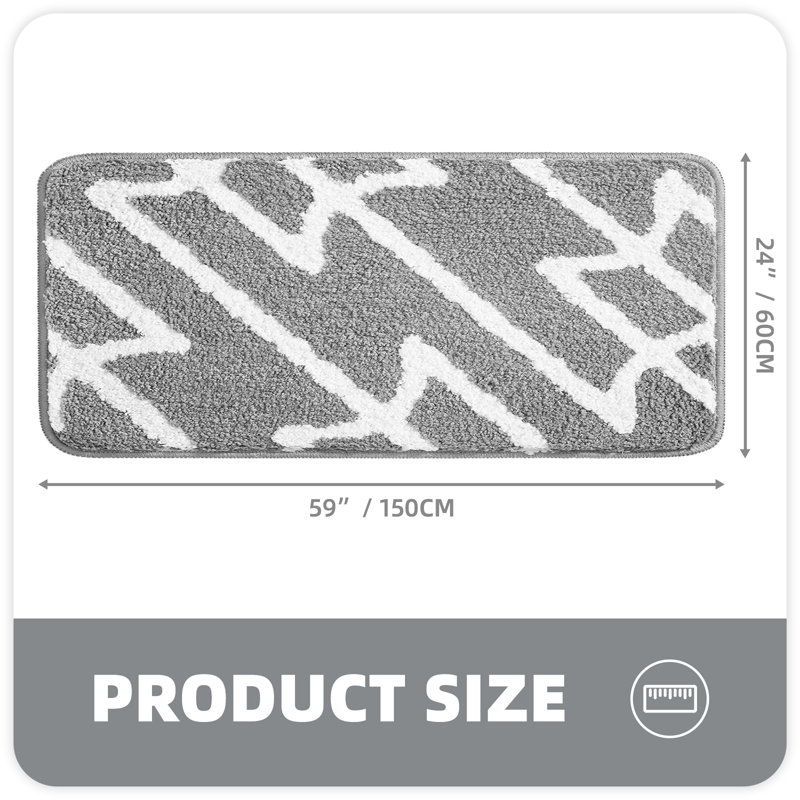 Dorwin Microfiber Non-Slip Bath Rug, 0.7" H x 43" W x 24" D, Light Gray