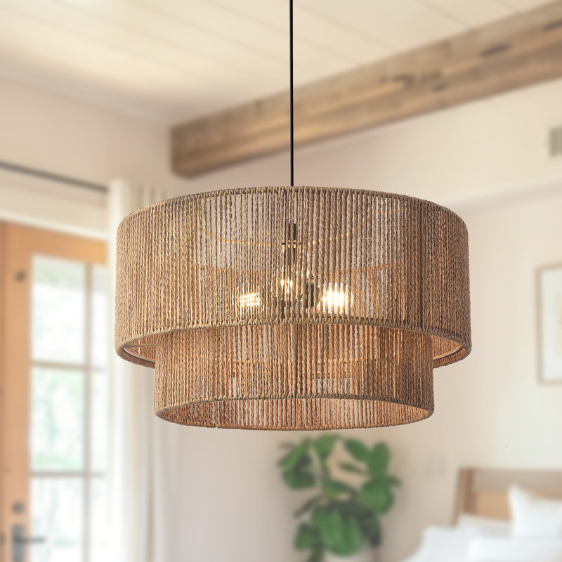 Luminaire suspendu 17,7 po Boho, Naturel, Osier