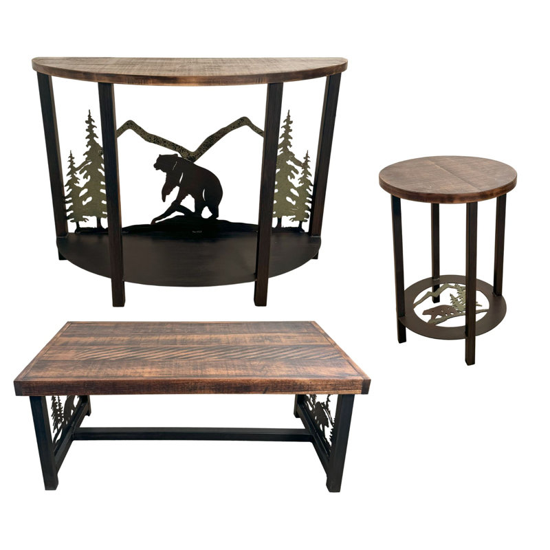 ENSEMBLE DE MEUBLES À TAPIS RUISÉ / ARBRE À COULEUR RIGIDE: 1 TABLE À CAFÉ, 1 TABLE DE SOFA ROND, 2 TABLE DE ROND