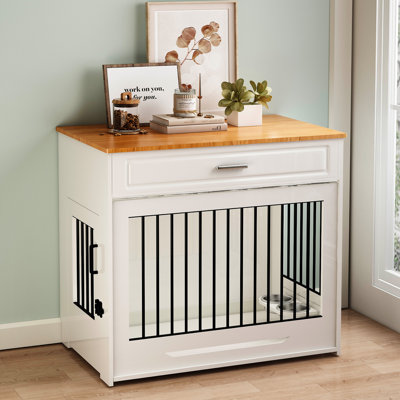 Large Dog Crate Furniture with Flip-up Door, Drawer