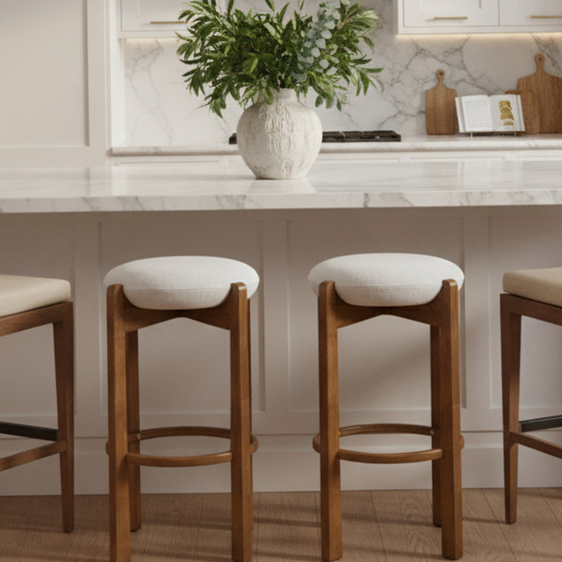 Ensemble de 2 tabourets de bar rembourrés en bois Tara 