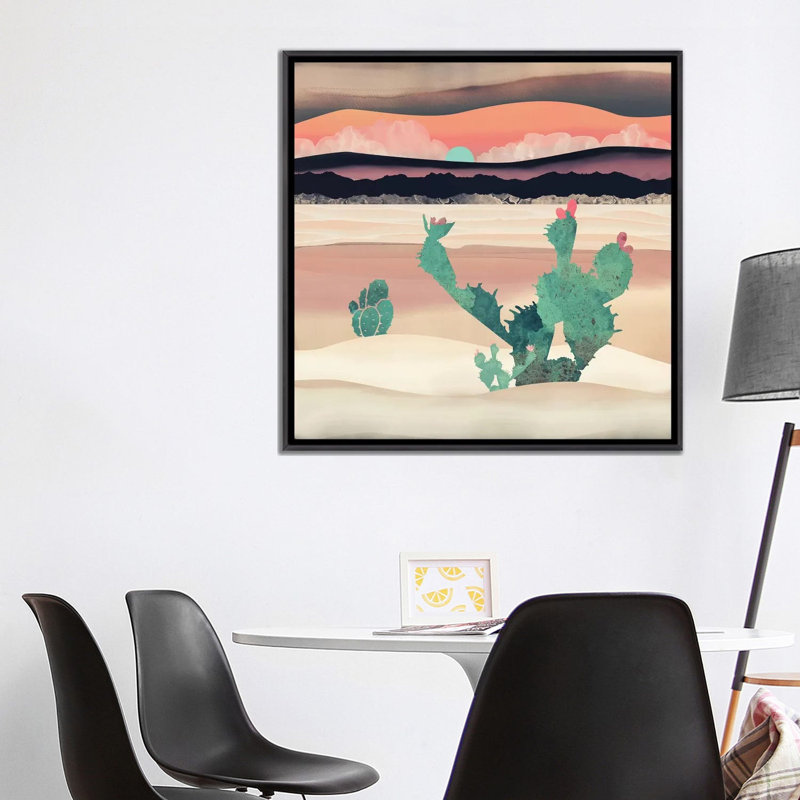 Désert du désert - impression d'art graphique, H 37 po x l 37 po x P 1,5 po, Pas de tapis, Toile avec cadre noir patiné