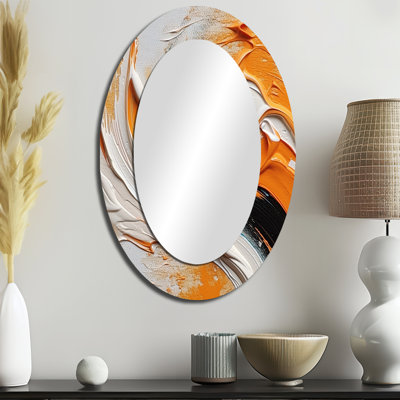 Orange et noir Mystic Spirals IV - Grand miroir mural ovale sur métal