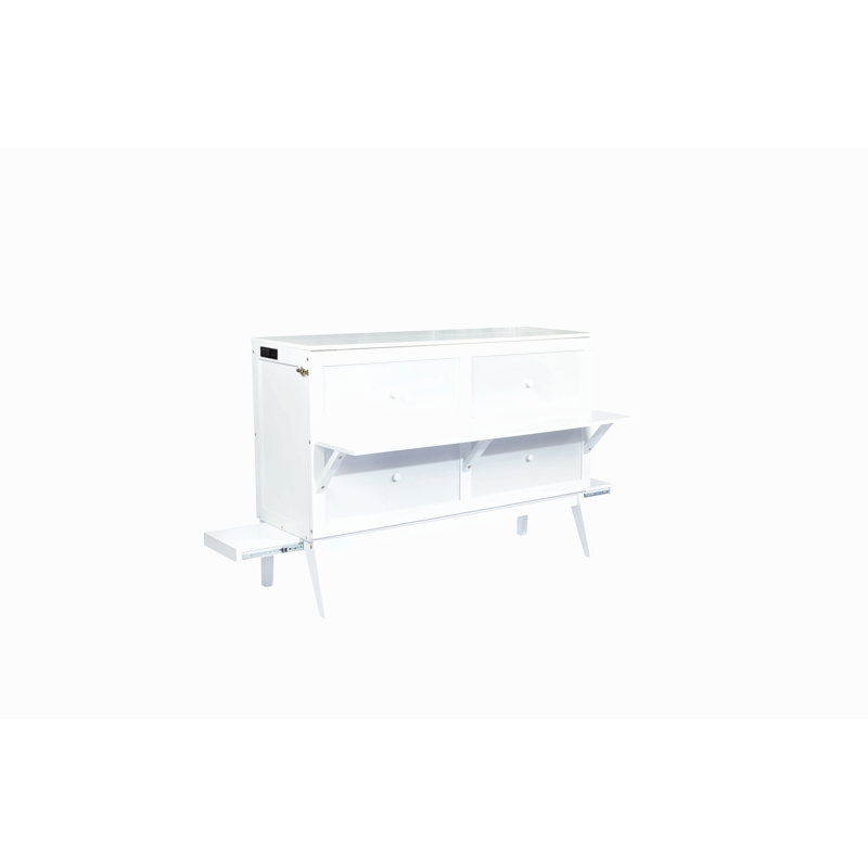 Lit escamotable avec port USB et tablettes amovibles de chaque côté, lit escamotable en pin massif pour bureau personnel, chambre d'amis