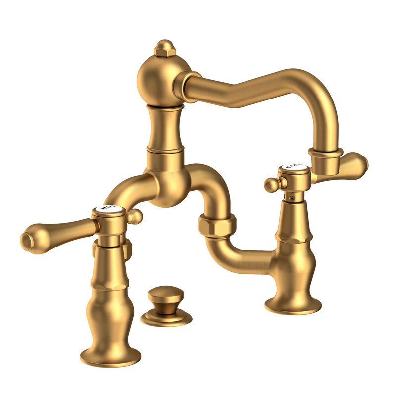 Chesterfield Bathroom Bridge Faucet with Drain Assembly, Satin Bronze (PVD), Bridge