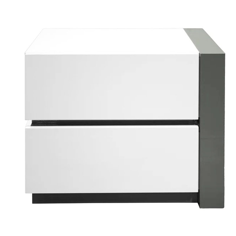 Table de chevet en peuplier de style moderne, laque blanche, 2 tiroirs, ajout de bois décoratif pour chambre à coucher