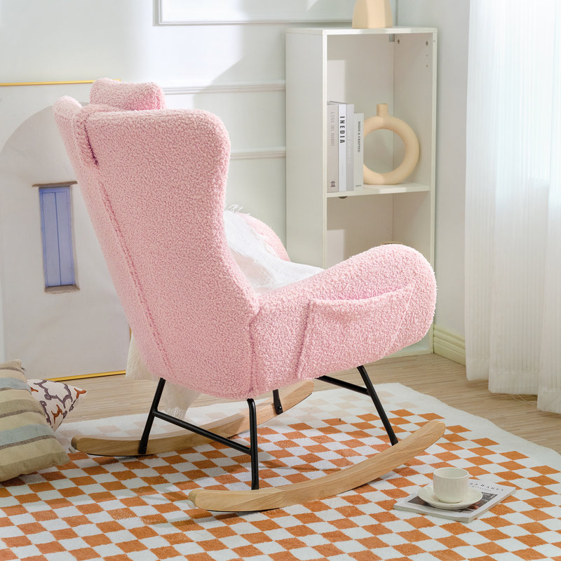 Fauteuil à bascule rembourré Teddy avec appui-tête réglable et poche de rangement