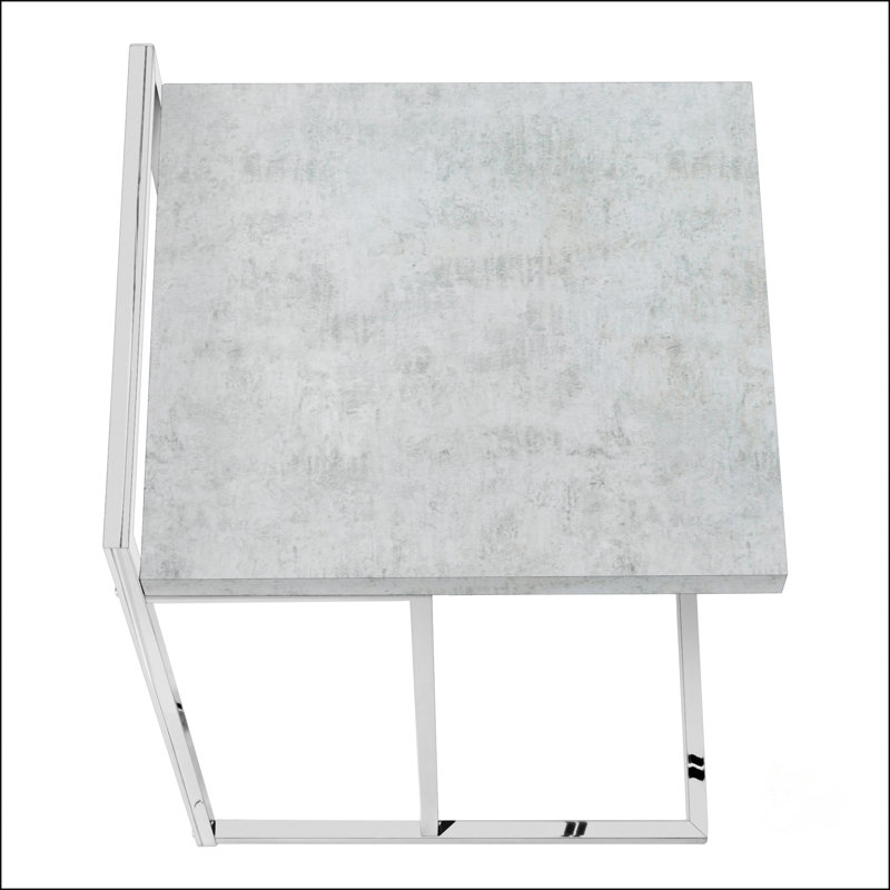 Table d'appoint en forme de C avec base en métal, Blanc, Gris clair
