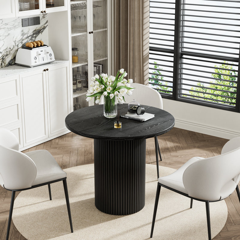 Table de salle à manger à piédestal, H 29,9 po x L 35,6 po x l 35,6 po, Noir, noir, noir, noir