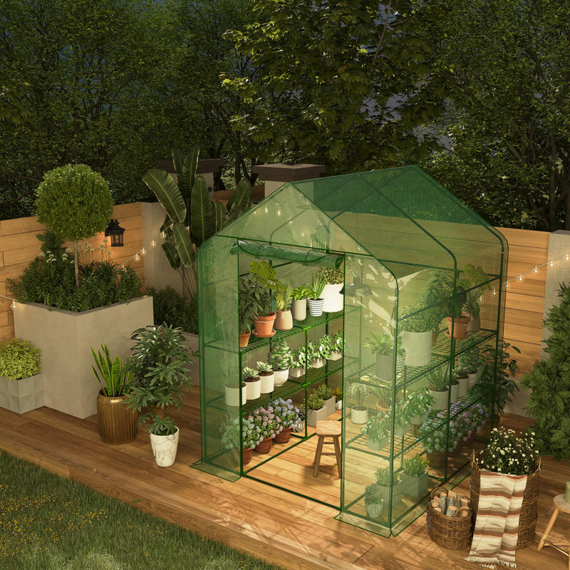Greenhouse for Outdoors, 57 x 57 x 76'' Walk in Plant Greenhouses Heavy Duty with Durable PE Cover, 4 Tiers 12 Shelves Stands Portable Green House with Shelf Clips