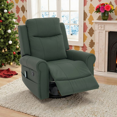 Fauteuil inclinable manuel pivotant avec massage et chauffage, capacité de poids de 300 lb, fauteuil inclinable en cuir PU