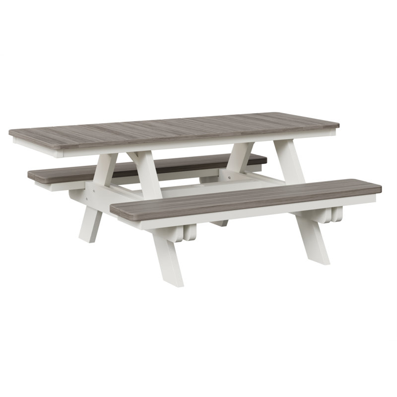  Table de pique-nique rectangulaire régulière en bois de grève avec base blanche Ada, Bois flottant gris / blanc