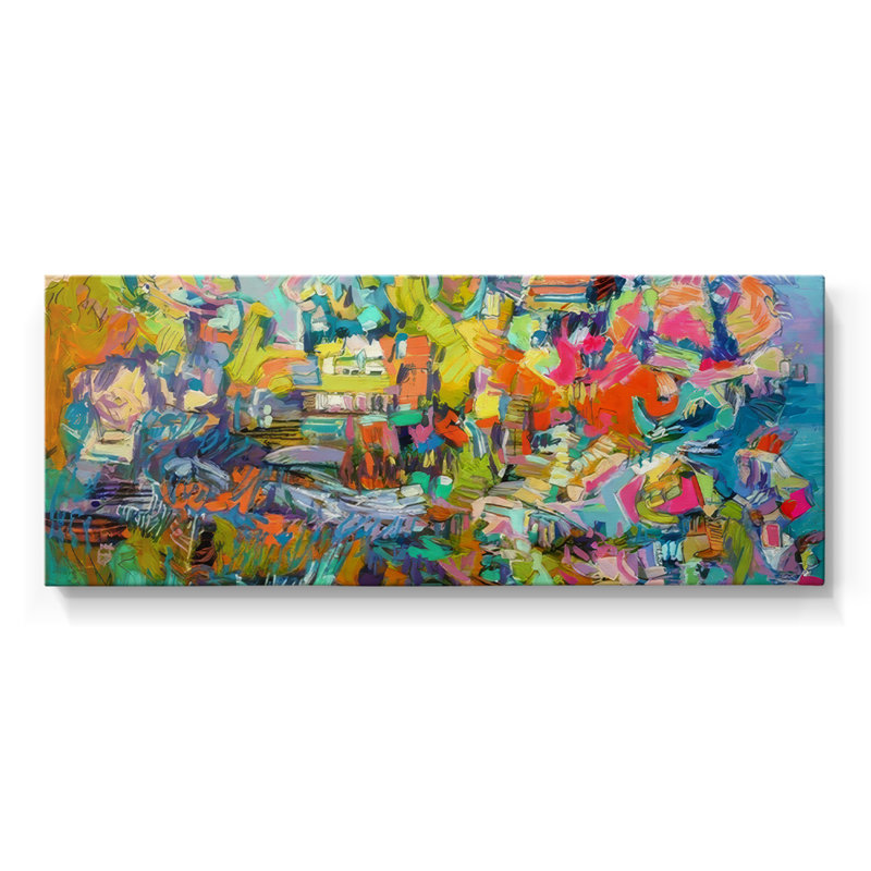 Île au soleil couchant - Toile tendue avec châssis - Prêt à accrocher, H 16 po x l 40 po