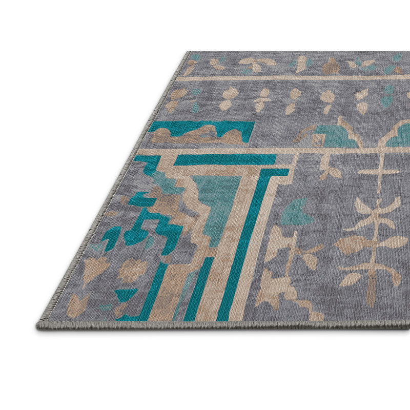 Machine Washable Gray Area Rug, Square 6'