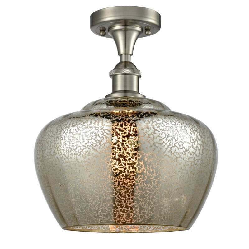 Plafonnier semi-encastré 1 lumière Renee, Mercure, Nickel satiné brossé, Ampoule DEL 6 watts rétro