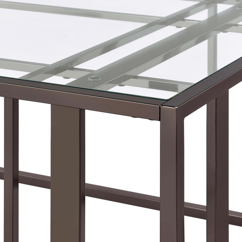 Table basse avec cadre en métal et plateau en verre, Nickel noir