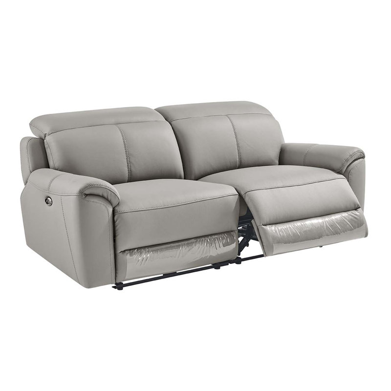 Maizi 3 Seater Top Grain Leather Electric Reclining Sofa, Grey