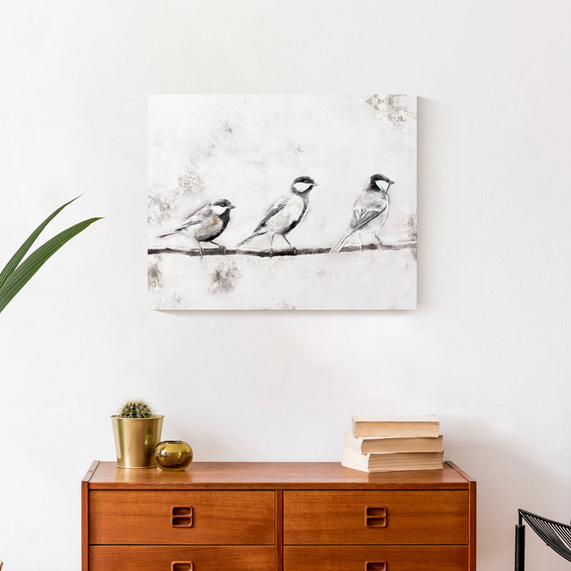 Oiseaux blancs sur branche, impression d’art graphique sur toile tendue