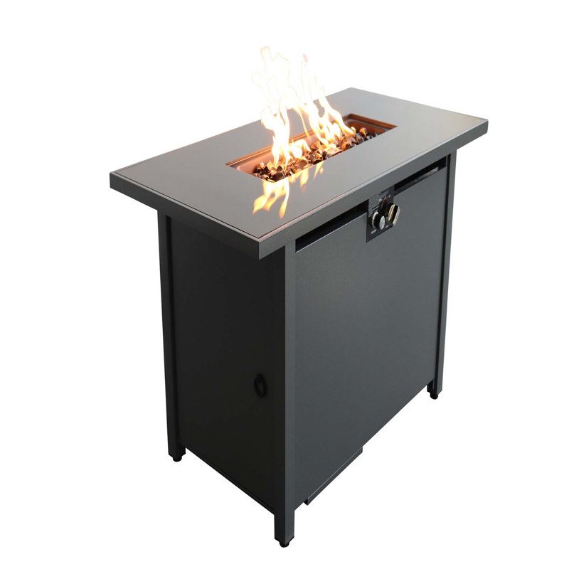 25" H Steel Outdoor Fire Pit Table with Lid