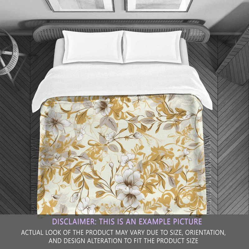 Floral Gold/White Microfiber Comforter, King Comforter