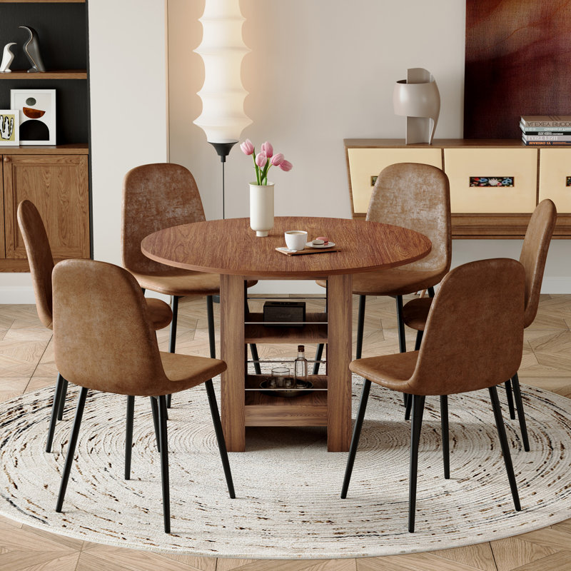 Table de salle à manger 42 "Mid-Century, 7 pièces : table, 6 chaises, Noyer, Brun