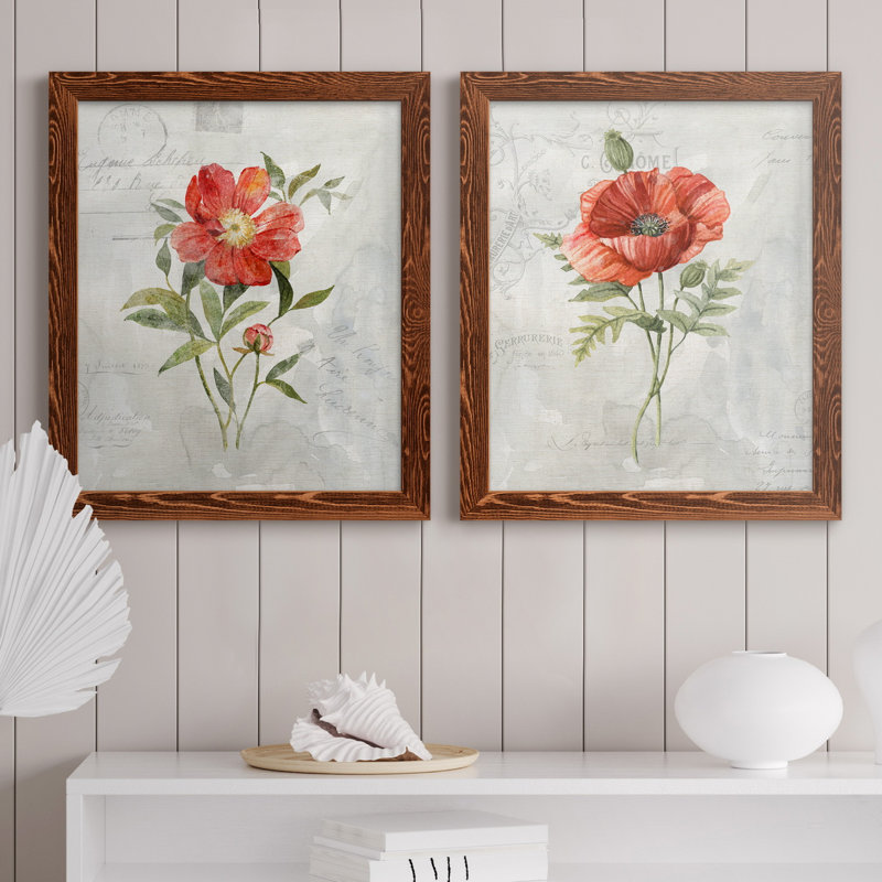 Lin pivoine - ensemble de 2 reproductions d'art, H 20 po x l 17 po x P 1 po, Toile avec cadre érable, Pas de tapis