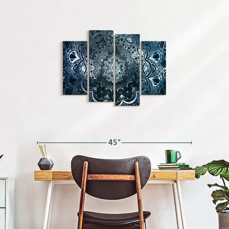 Mandala, mandala hypnotique sur toile, 4 pièces, H 22 po x l 36 po x P 1,25 po