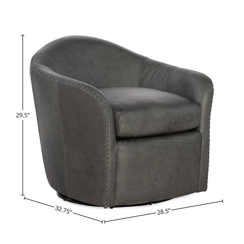 Sinbad Big Top Blue Steel Leather Barrel Swivel Club Chair