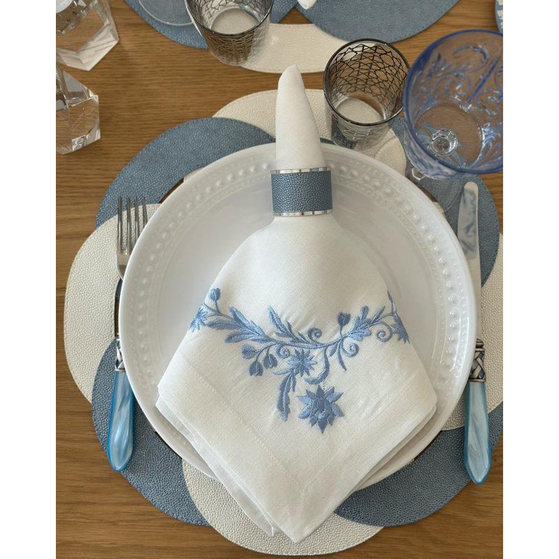 Primrose 100% Pthalate-free Vinyl Round Placemats, Oyster;Ice Blue