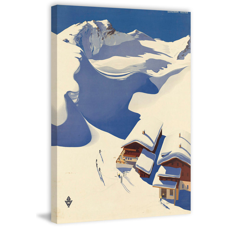 « snowy chalet », publicité rétro sur toile tendue, H 60 po x l 40 po